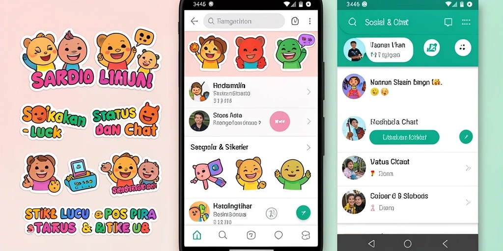 Tampilan layar utama aplikasi Stiker dengan berbagai pilihan.