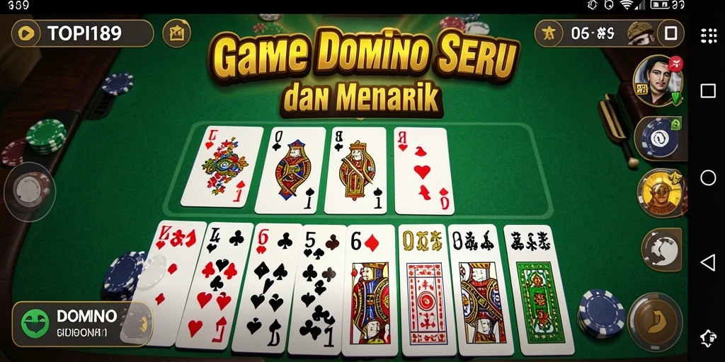 Antarmuka menarik dan fungsi gameplay Domino yang mengasyikkan.